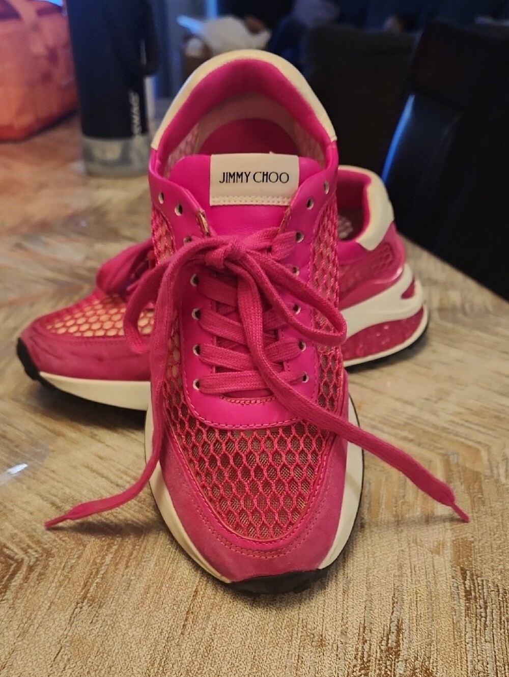 Jimmy Choo Hot Pink Mesh & Suede Runner Sneakers
